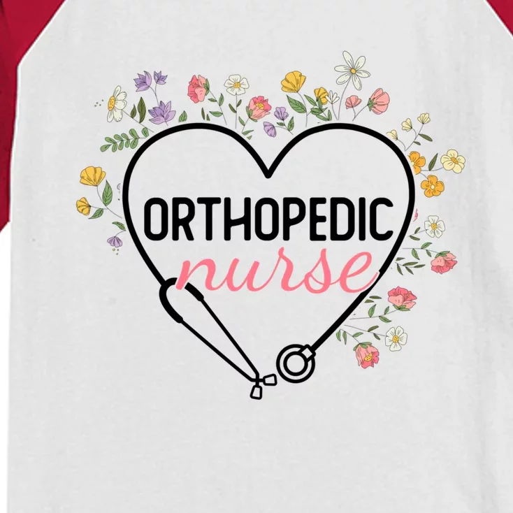 Floral Stethoscope Heart Nursing Orthopedic Nurse Gift Kids Colorblock Raglan Jersey