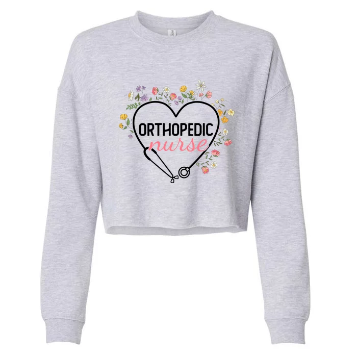 Floral Stethoscope Heart Nursing Orthopedic Nurse Gift Cropped Pullover Crew