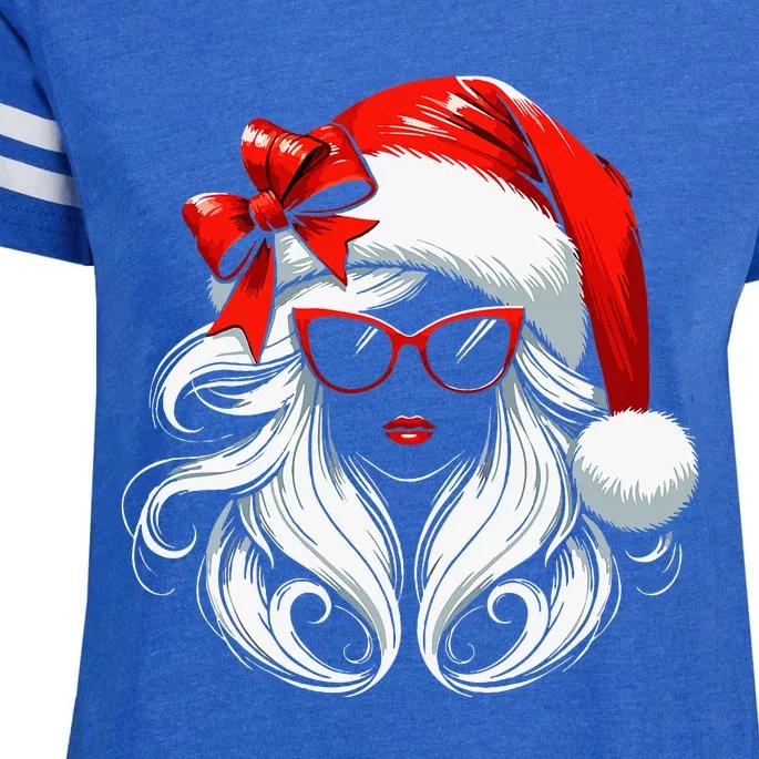 Female Santa Hat Sunglasses Grandma Mom Girl Christmas Enza Ladies Jersey Football T-Shirt