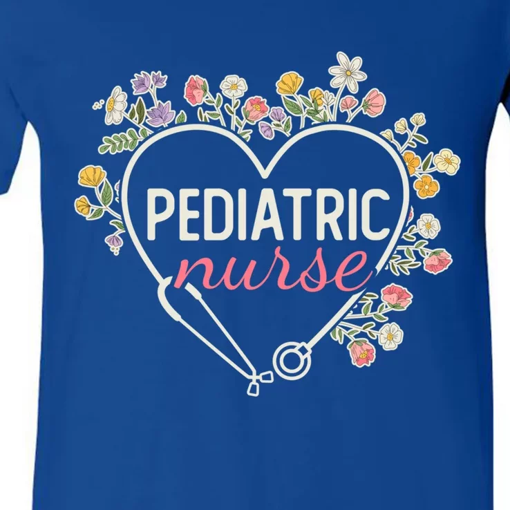 Floral Stethoscope Heart Nursing Pediatric Nurse Gift V-Neck T-Shirt