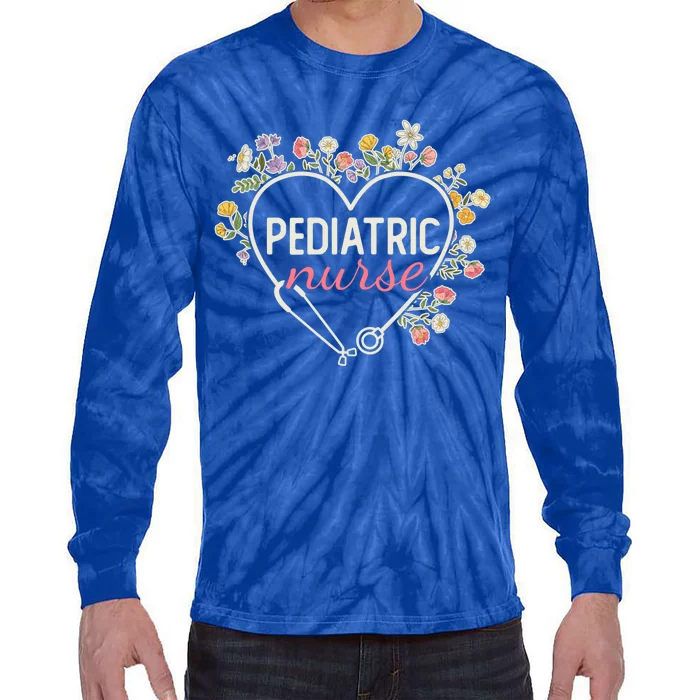 Floral Stethoscope Heart Nursing Pediatric Nurse Gift Tie-Dye Long Sleeve Shirt