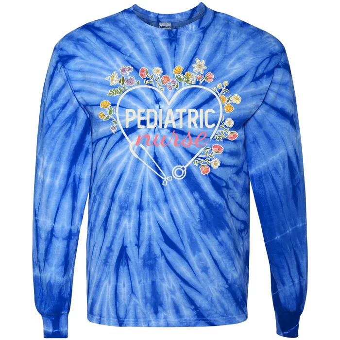 Floral Stethoscope Heart Nursing Pediatric Nurse Gift Tie-Dye Long Sleeve Shirt