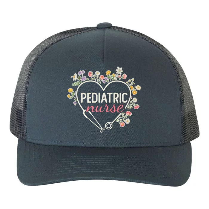 Floral Stethoscope Heart Nursing Pediatric Nurse Gift Yupoong Adult 5-Panel Trucker Hat