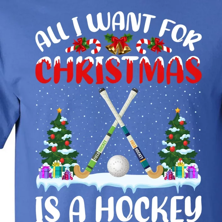 Funny Santa Hat All I Want For Christmas Is A Hockey Gift Tall T-Shirt