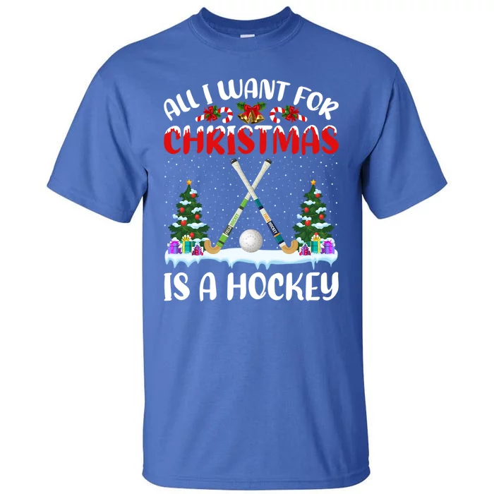 Funny Santa Hat All I Want For Christmas Is A Hockey Gift Tall T-Shirt