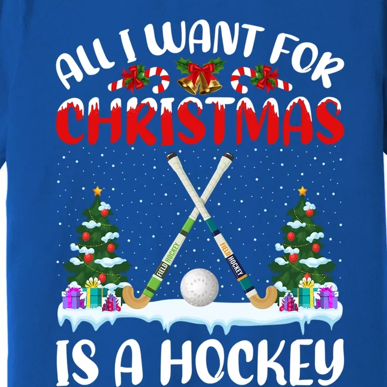 Funny Santa Hat All I Want For Christmas Is A Hockey Gift Premium T-Shirt