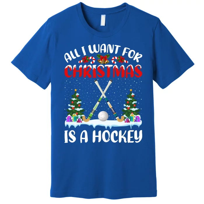 Funny Santa Hat All I Want For Christmas Is A Hockey Gift Premium T-Shirt