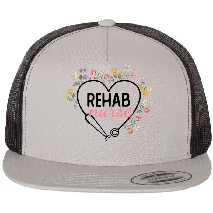 Floral Stethoscope Heart Nursing Rehab Nurse Funny Gift Flat Bill Trucker Hat