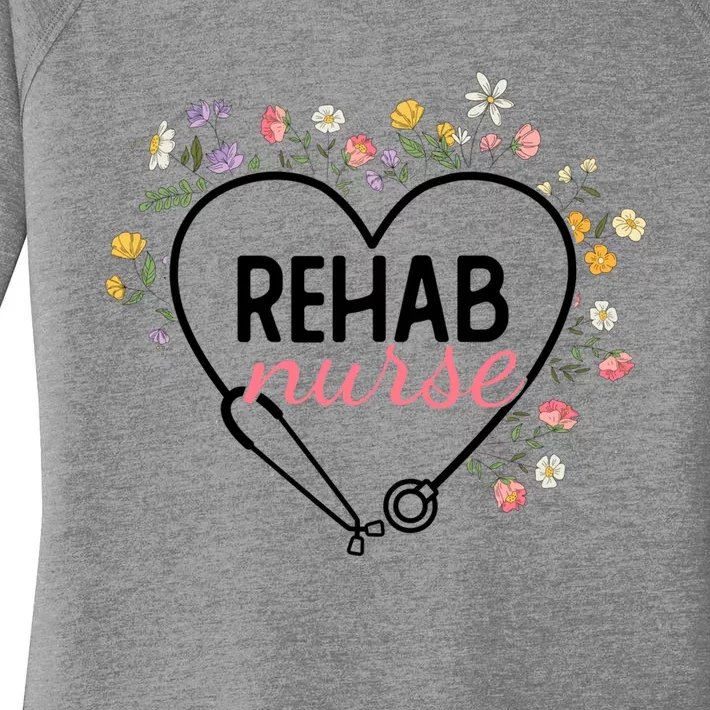 Floral Stethoscope Heart Nursing Rehab Nurse Funny Gift Women's Perfect Tri Tunic Long Sleeve Shirt