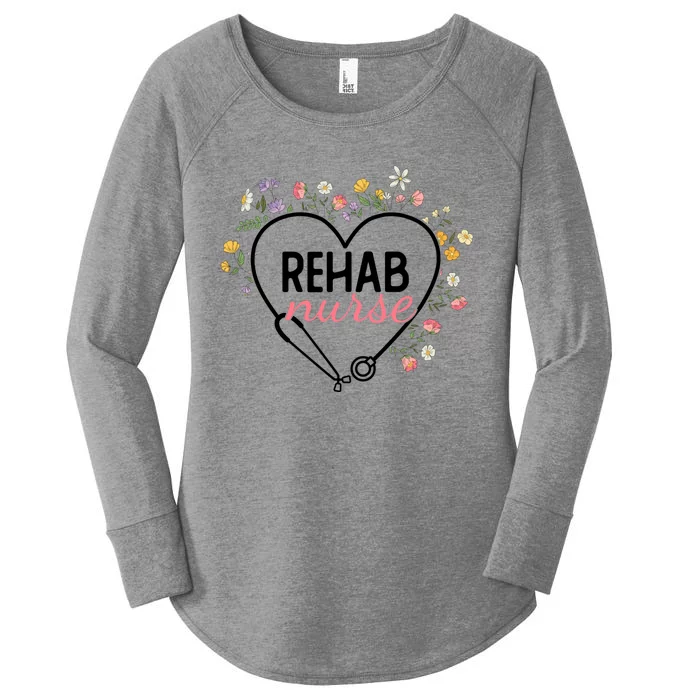 Floral Stethoscope Heart Nursing Rehab Nurse Funny Gift Women's Perfect Tri Tunic Long Sleeve Shirt