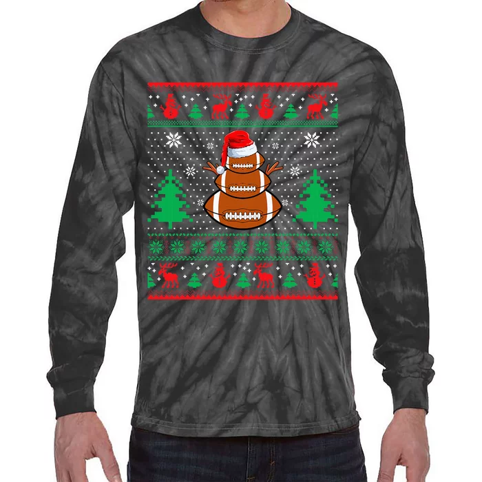 Football Santa Hat Ugly Christmas Sweaters Tie-Dye Long Sleeve Shirt