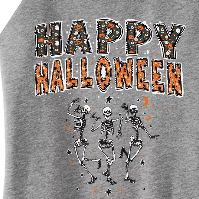 Funny Spooky Happy Halloween Dancing Skeletons Women’s Perfect Tri Rocker Tank