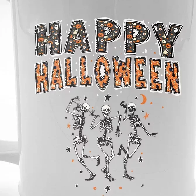 Funny Spooky Happy Halloween Dancing Skeletons Front & Back Beer Stein