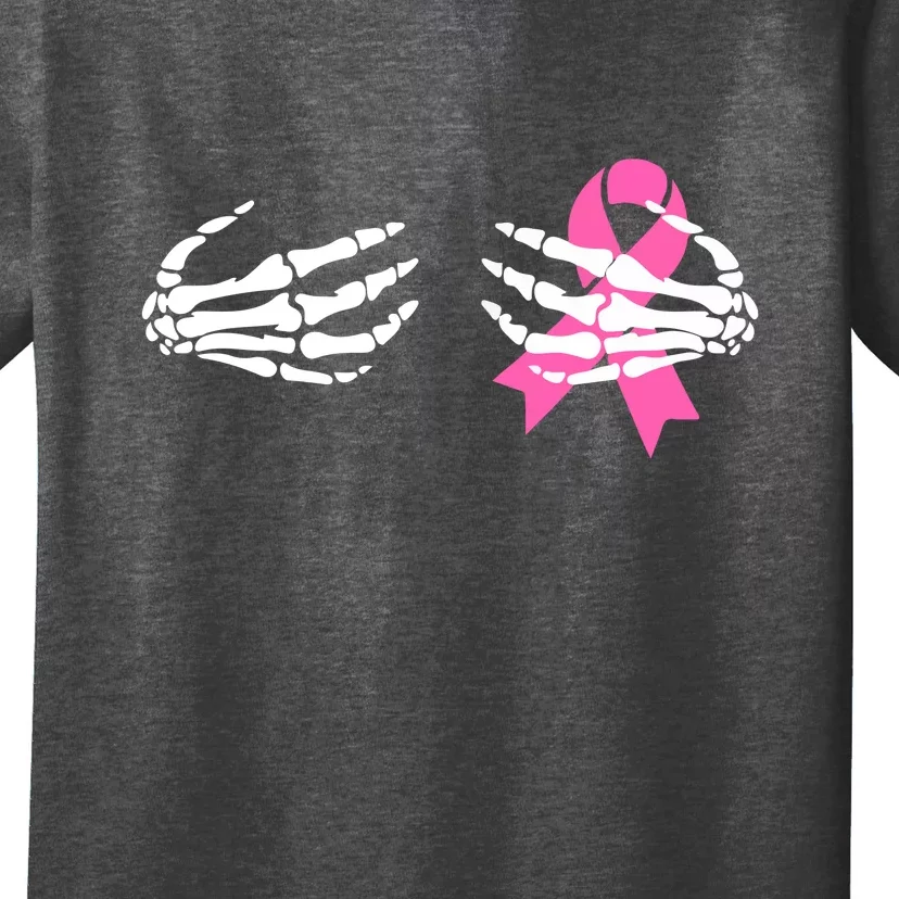 Funny Skeleton Hands Breast Cancer Awareness Pink Ribbon Gift T-Shirt