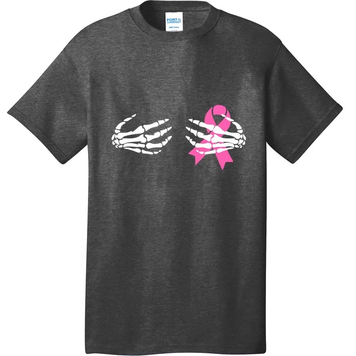 Funny Skeleton Hands Breast Cancer Awareness Pink Ribbon Gift T-Shirt