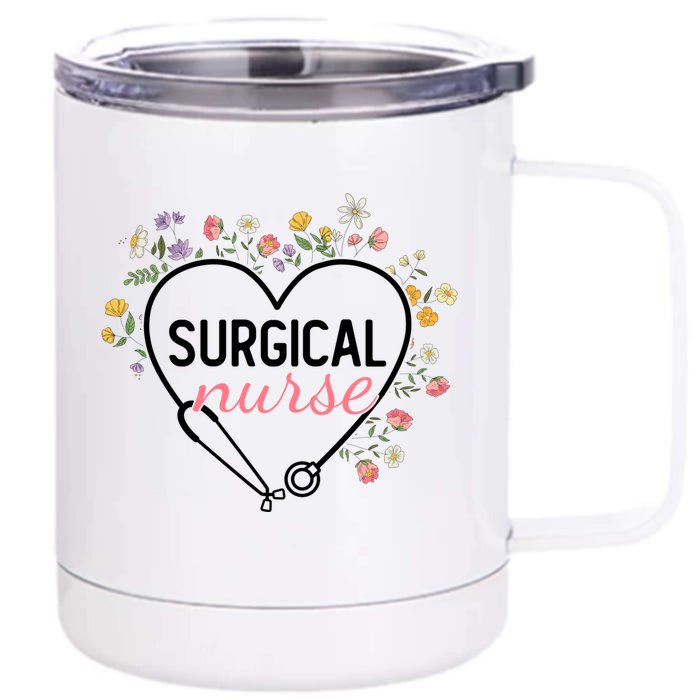 Floral Stethoscope Heart Nursing Surgical Nurse Gift Front & Back 12oz Stainless Steel Tumbler Cup