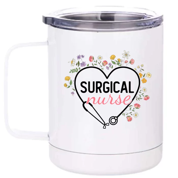 Floral Stethoscope Heart Nursing Surgical Nurse Gift Front & Back 12oz Stainless Steel Tumbler Cup