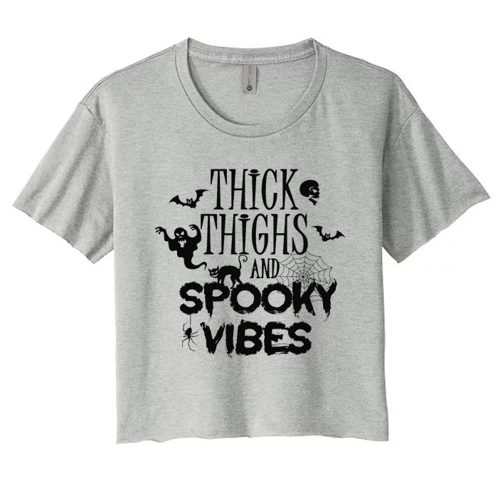 Funny Sexy Halloween Thick Thighs And Spooky Vibes Women's Crop Top Tee