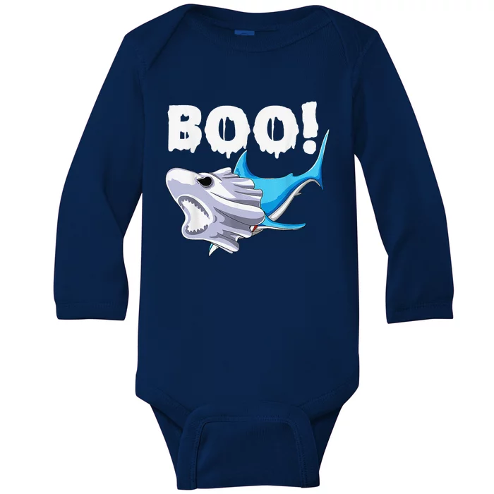 Funny Shark Halloween Boo Spooky Ghost Costume Baby Long Sleeve Bodysuit