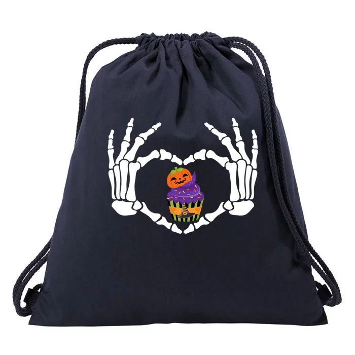 Funny Skeleton Hand Heart Cupcake Baking Halloween Costume Meaningful Gift Drawstring Bag