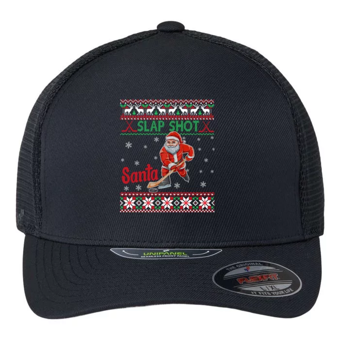 Funny Santa Hockey Christmas Gift Santa Ugly Sweater Gift Flexfit Unipanel Trucker Cap