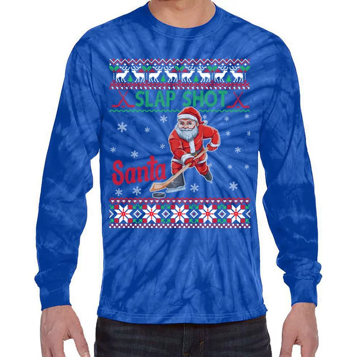 Funny Santa Hockey Christmas Gift Santa Ugly Sweater Gift Tie-Dye Long Sleeve Shirt