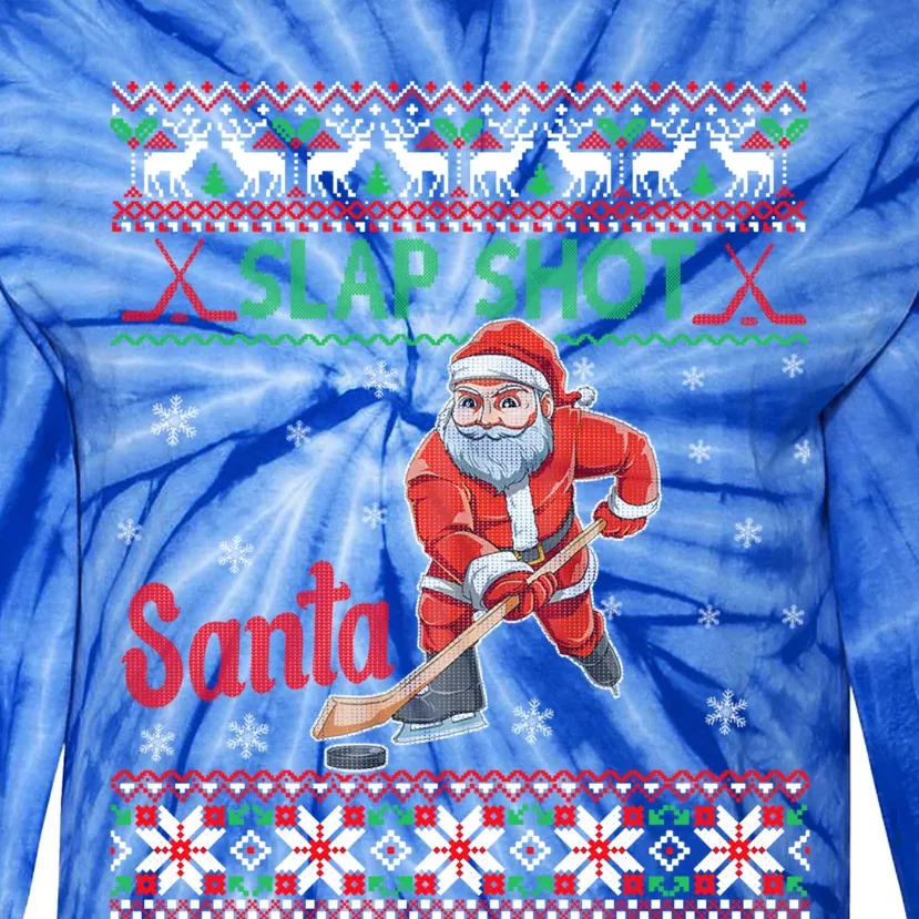 Funny Santa Hockey Christmas Gift Santa Ugly Sweater Gift Tie-Dye Long Sleeve Shirt