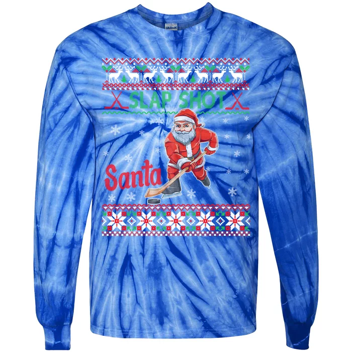 Funny Santa Hockey Christmas Gift Santa Ugly Sweater Gift Tie-Dye Long Sleeve Shirt