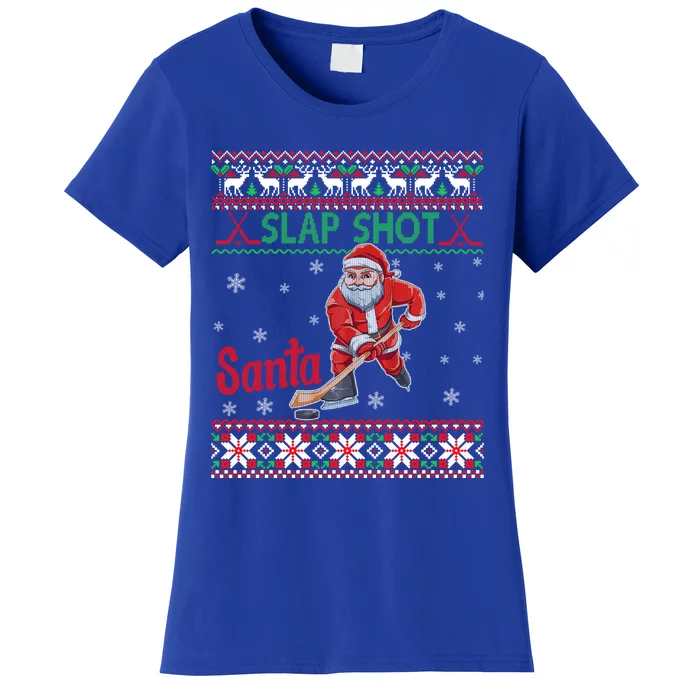 Funny Santa Hockey Christmas Gift Santa Ugly Sweater Gift Women's T-Shirt