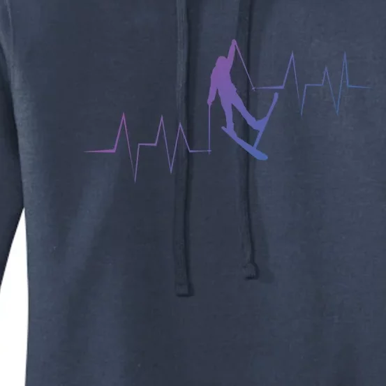 Funny Ski Heartbeat Skier Skiing Great Gift Women's Pullover Hoodie