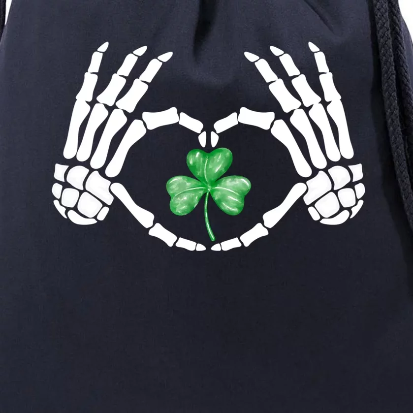 Funny Skeleton Hand Heart St Patricks Day Cool Skeleton Hand Gift Drawstring Bag