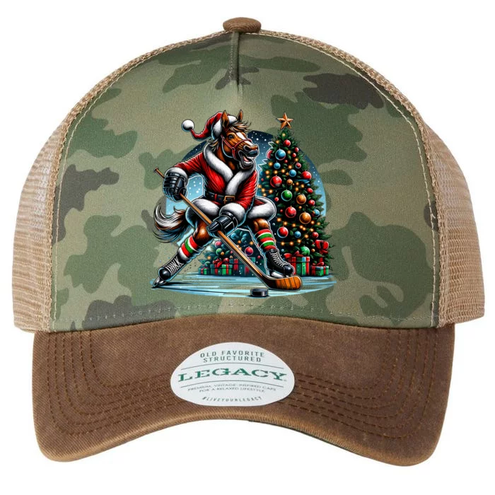 Funny Santa Horse Playing Hockey Christmas Gift Legacy Tie Dye Trucker Hat