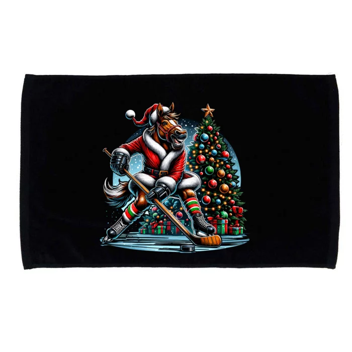 Funny Santa Horse Playing Hockey Christmas Gift Microfiber Hand Towel