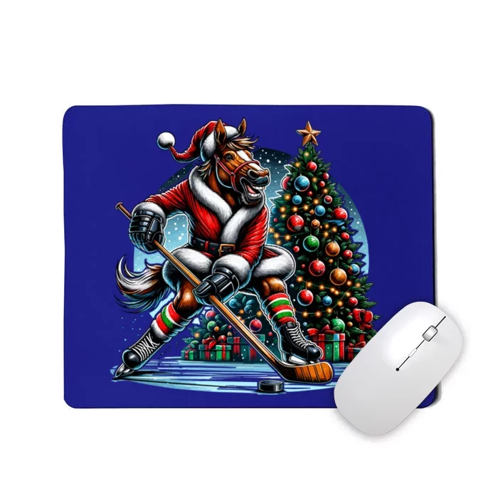 Funny Santa Horse Playing Hockey Christmas Gift Mousepad