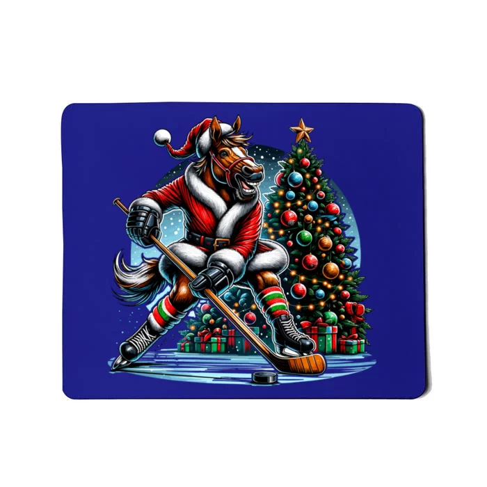 Funny Santa Horse Playing Hockey Christmas Gift Mousepad