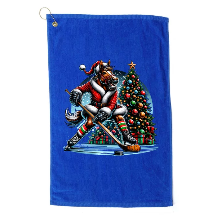 Funny Santa Horse Playing Hockey Christmas Gift Platinum Collection Golf Towel