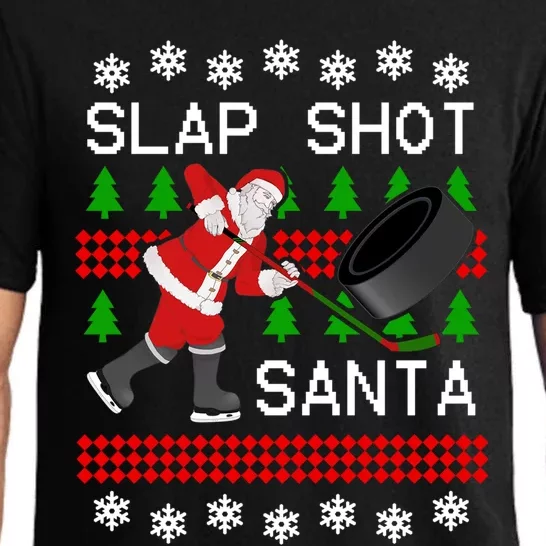 Funny Santa Hockey Christmas Slap Shot Hockey Santa Great Gift Pajama Set