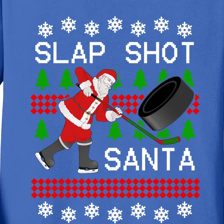 Funny Santa Hockey Christmas Slap Shot Hockey Santa Great Gift Kids Long Sleeve Shirt