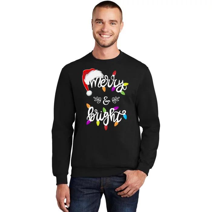 Funny Santa Hat Merry And Bright Christmas Lights Gift Sweatshirt