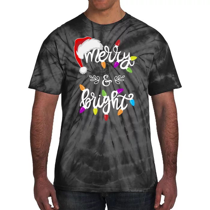 Funny Santa Hat Merry And Bright Christmas Lights Gift Tie-Dye T-Shirt