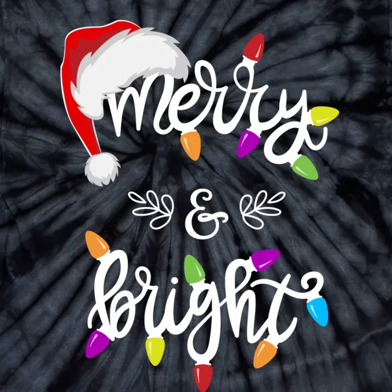 Funny Santa Hat Merry And Bright Christmas Lights Gift Tie-Dye T-Shirt