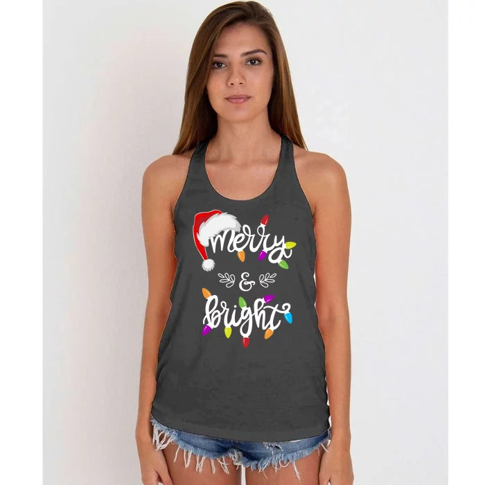 Funny Santa Hat Merry And Bright Christmas Lights Gift Women's Knotted Racerback Tank