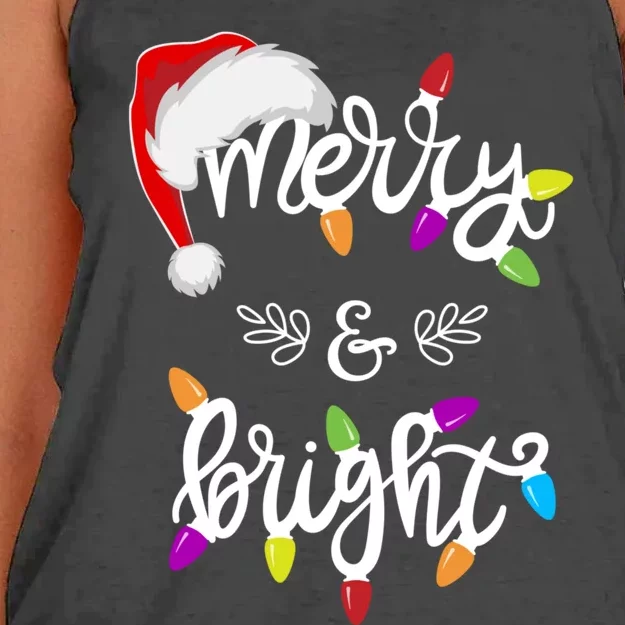 Funny Santa Hat Merry And Bright Christmas Lights Gift Women's Knotted Racerback Tank