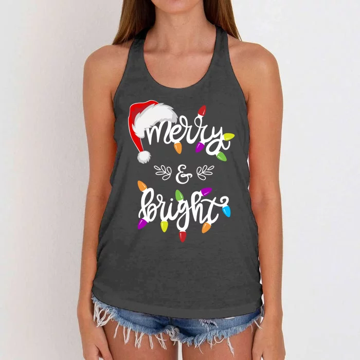 Funny Santa Hat Merry And Bright Christmas Lights Gift Women's Knotted Racerback Tank