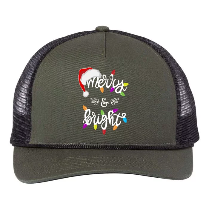 Funny Santa Hat Merry And Bright Christmas Lights Gift Retro Rope Trucker Hat Cap