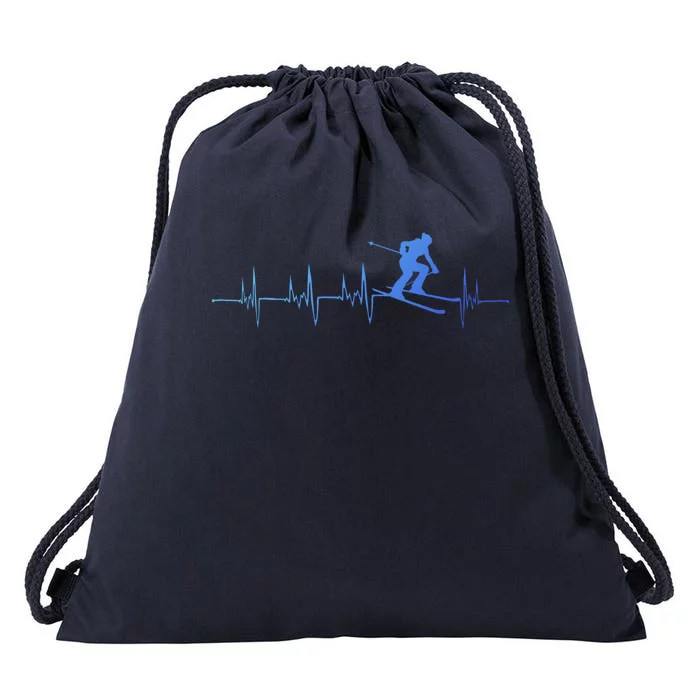 Funny Ski Heartbeat Top Funny Gift For Skiers Skiing Gift Meaningful Gift Drawstring Bag