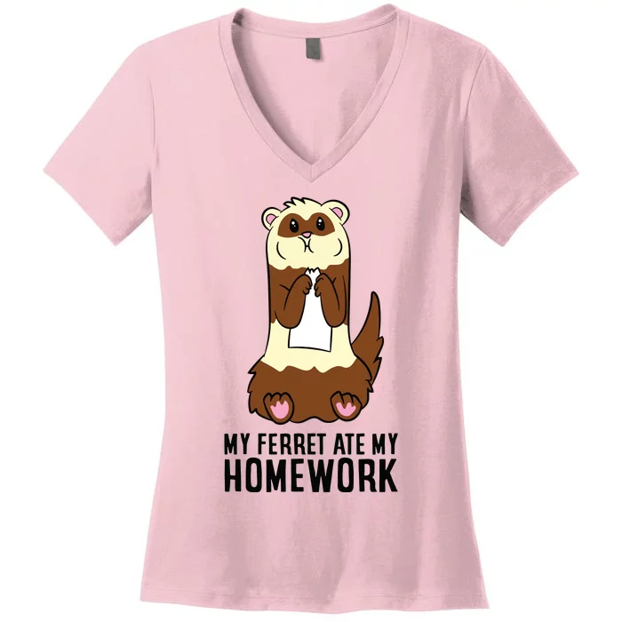 Ferret School Homework My Ferret Ate My Homework Women's V-Neck T-Shirt