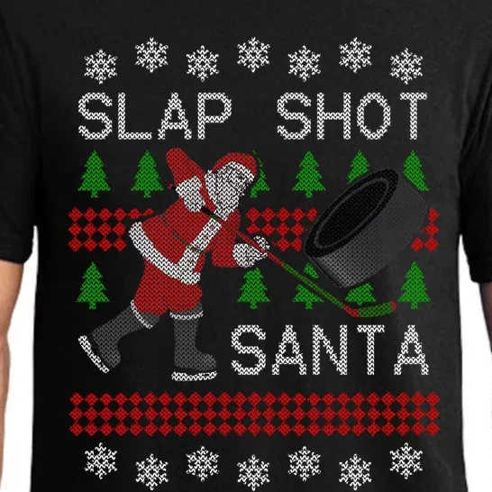 Funny Santa Hockey Puck Ugly Christmas Slap Shot Santa Gift Pajama Set