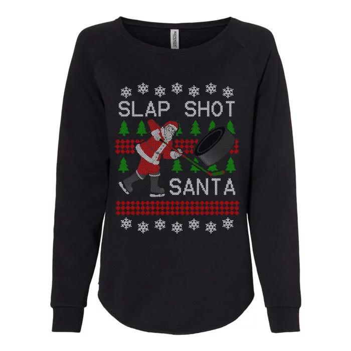 Funny Santa Hockey Puck Ugly Christmas Slap Shot Santa Gift Womens California Wash Sweatshirt