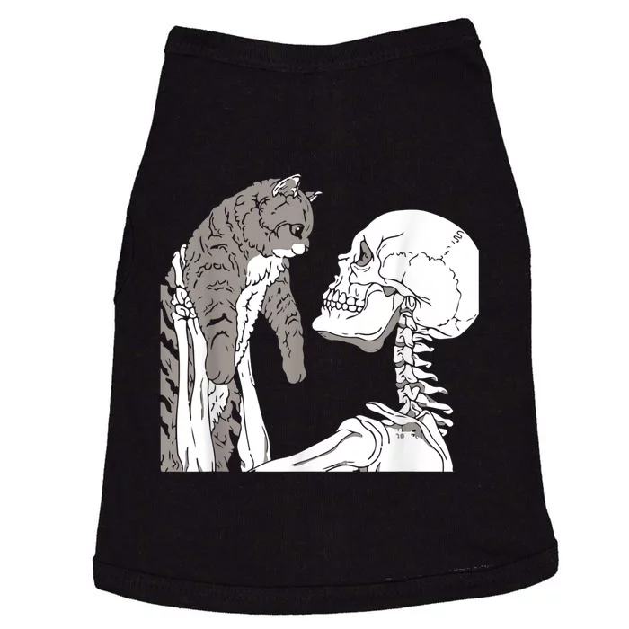 Funny Skeleton Holding A Cat Shirt Lazy Halloween Costume Skull Doggie Tank